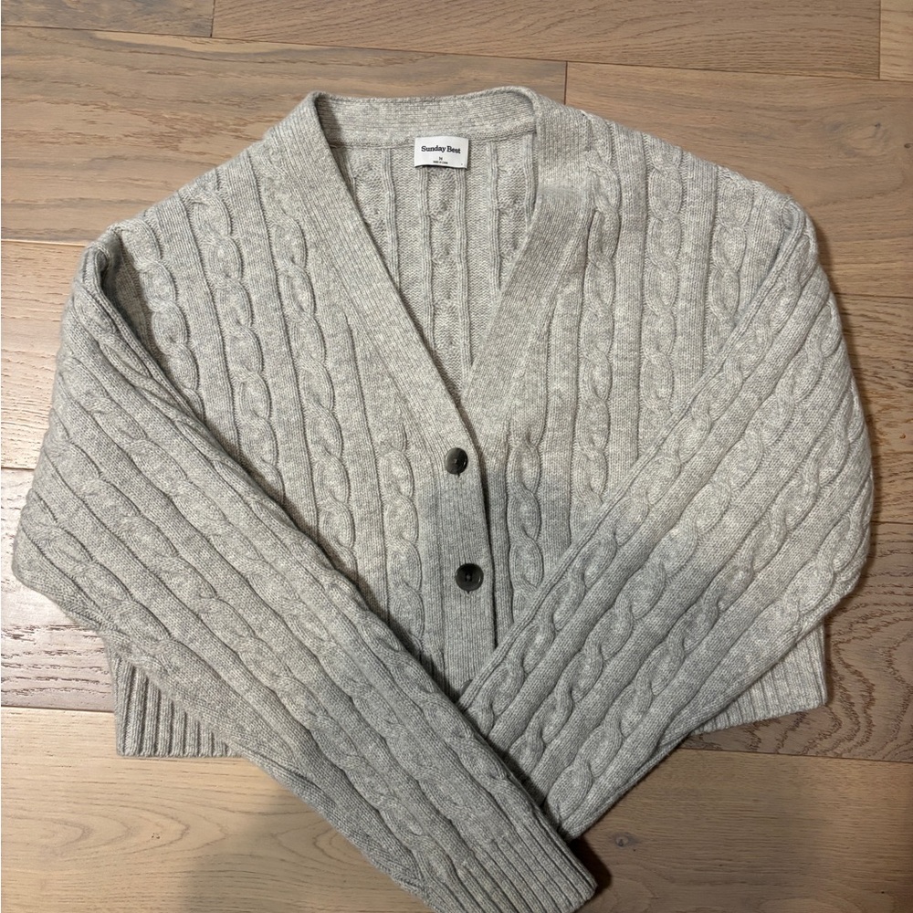 Sunday Best from Aritzia Gray Cable Knit Cardigan Sweater